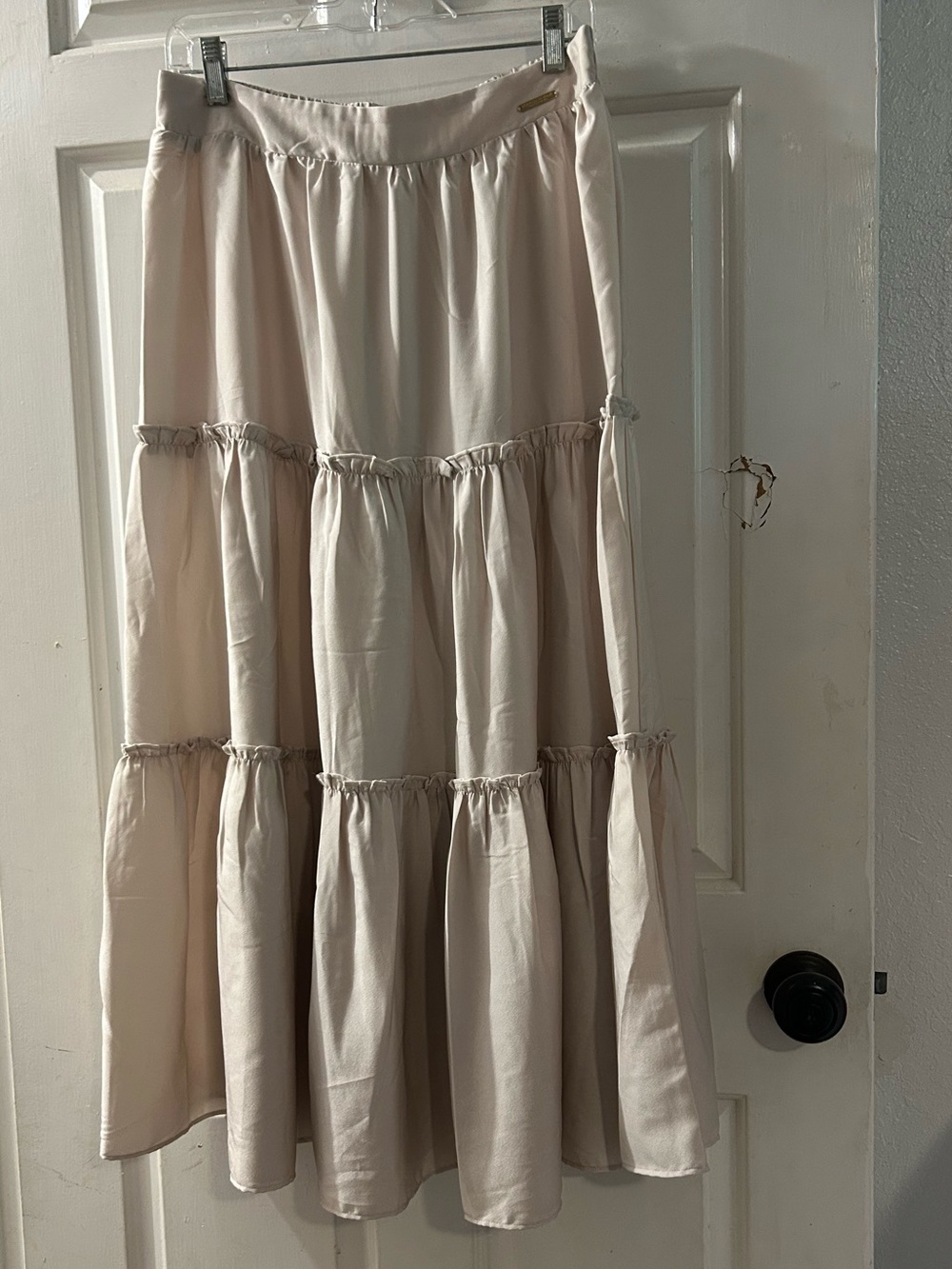 Tiered Maxi Skirt in Light Beige